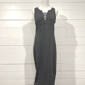 Cotton On size L lace up front gray heather dress.